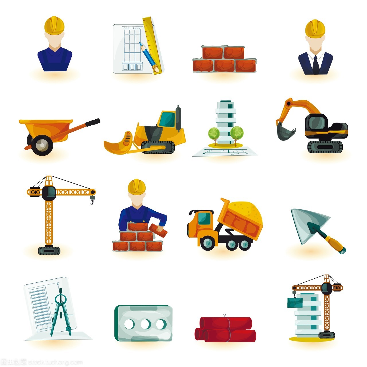 師工業和建筑工程師裝飾圖標設置孤立的矢量圖。師圖標設置